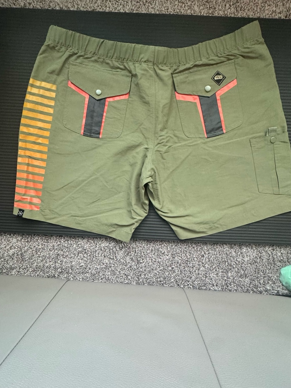 Star Wars Olive Green Cargo Shorts with Orange and Black Accents